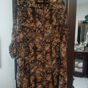 Jessica London Green Brown Abstract Print Blouse